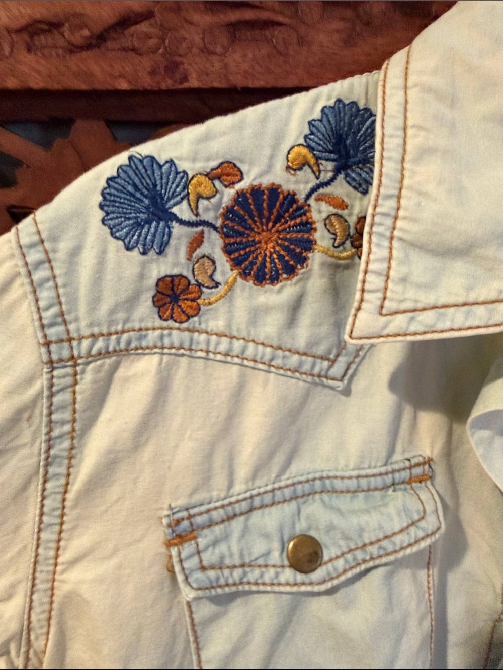 Spell & the Gypsy Route 66 Embroidered Light Blue denim western romper - Picture 5 of 10